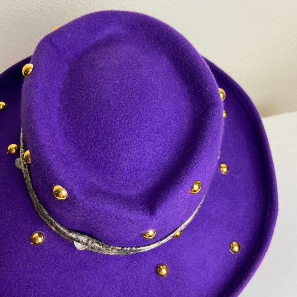 Vintage Purple 100 % Wool Hat Decorated Evening Party